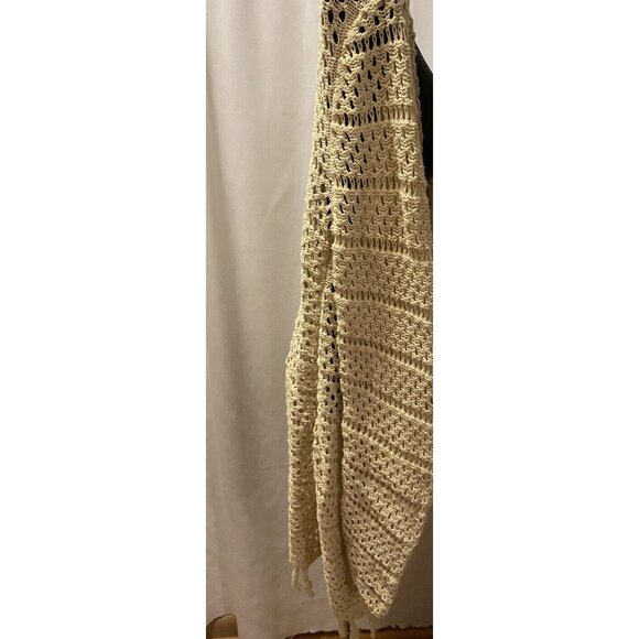 Wrangler Womens Small Open Knit Boho Sweater  Beige Fringe Bohemian Crochet - Picture 6 of 13